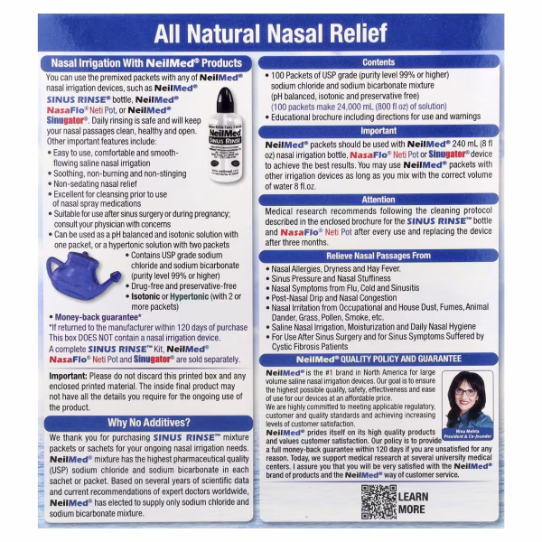 NeilMed, Sinus Rinse®, All Natural Sinus Relief, 100 Premixed Packets - Image 3