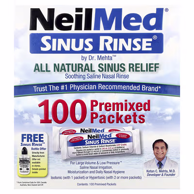 NeilMed, Sinus Rinse®, All Natural Sinus Relief, 100 Premixed Packets
